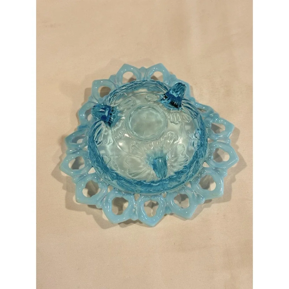 Northwood Blue Opalescent Bowl Dish Shell & Flower  *3 Sides Up* 1900's